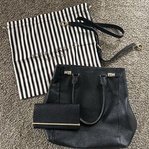 Henri Bendel Black Leather Tote and Wallet Set